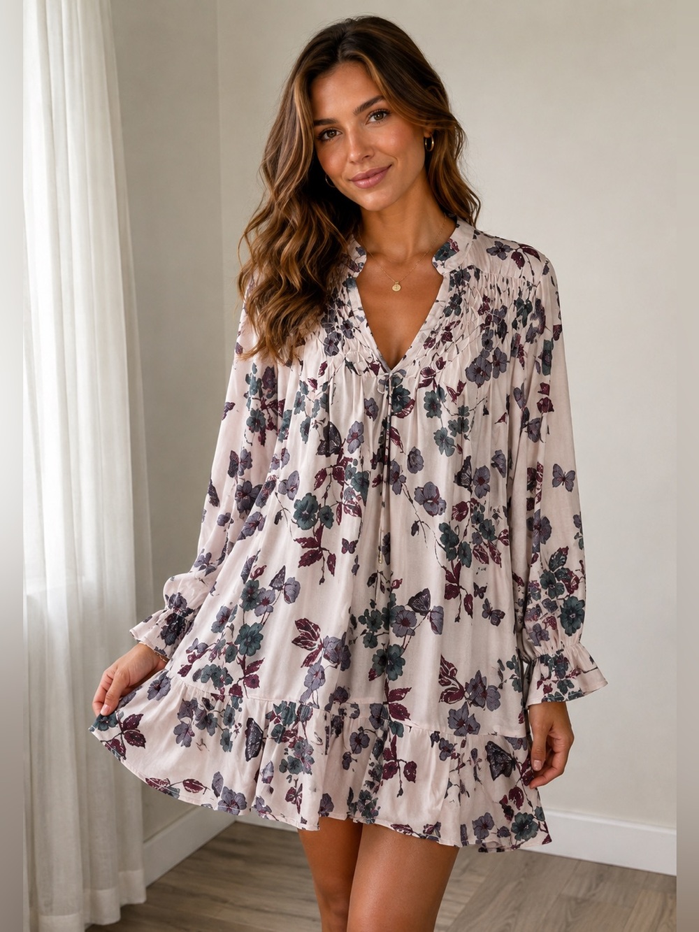 FREE PEOPLE Floral Oversized Mini Dress M